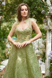 Purple A-Line Long Prom Dress With Embroidery