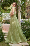 Purple A-Line Long Prom Dress With Embroidery