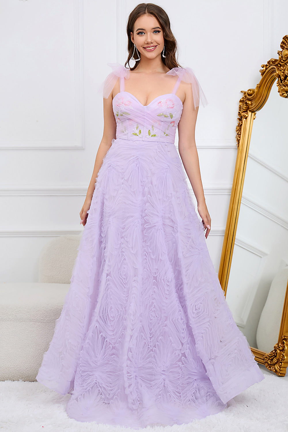 Purple A-Line Long Prom Dress With Embroidery