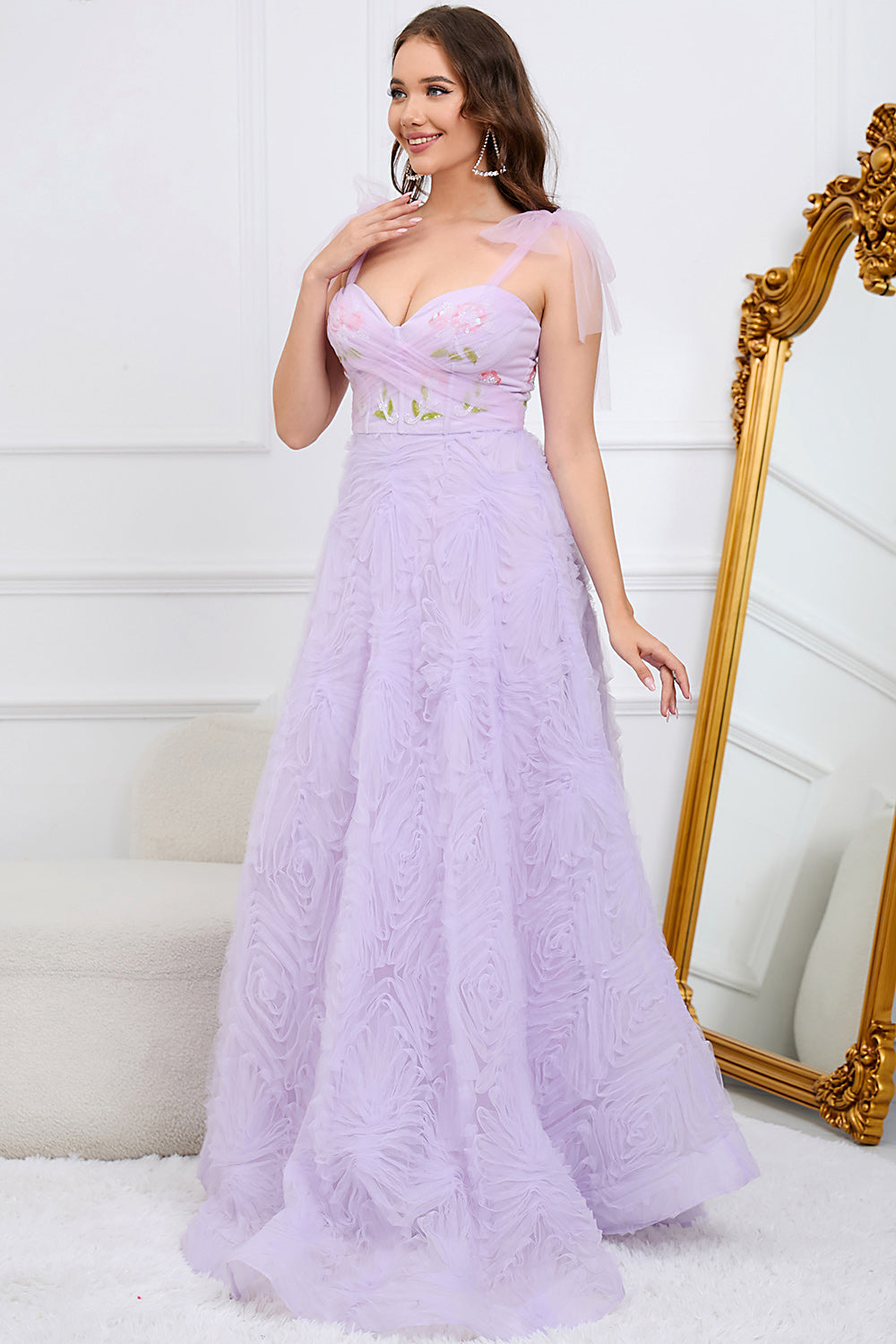 Purple A-Line Long Prom Dress With Embroidery