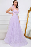 Purple A-Line Long Prom Dress With Embroidery