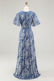 Golden Purple Velvet Burnout V-Neck A-Line Long Wedding Guest Dress