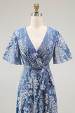 Golden Purple Velvet Burnout V-Neck A-Line Long Wedding Guest Dress