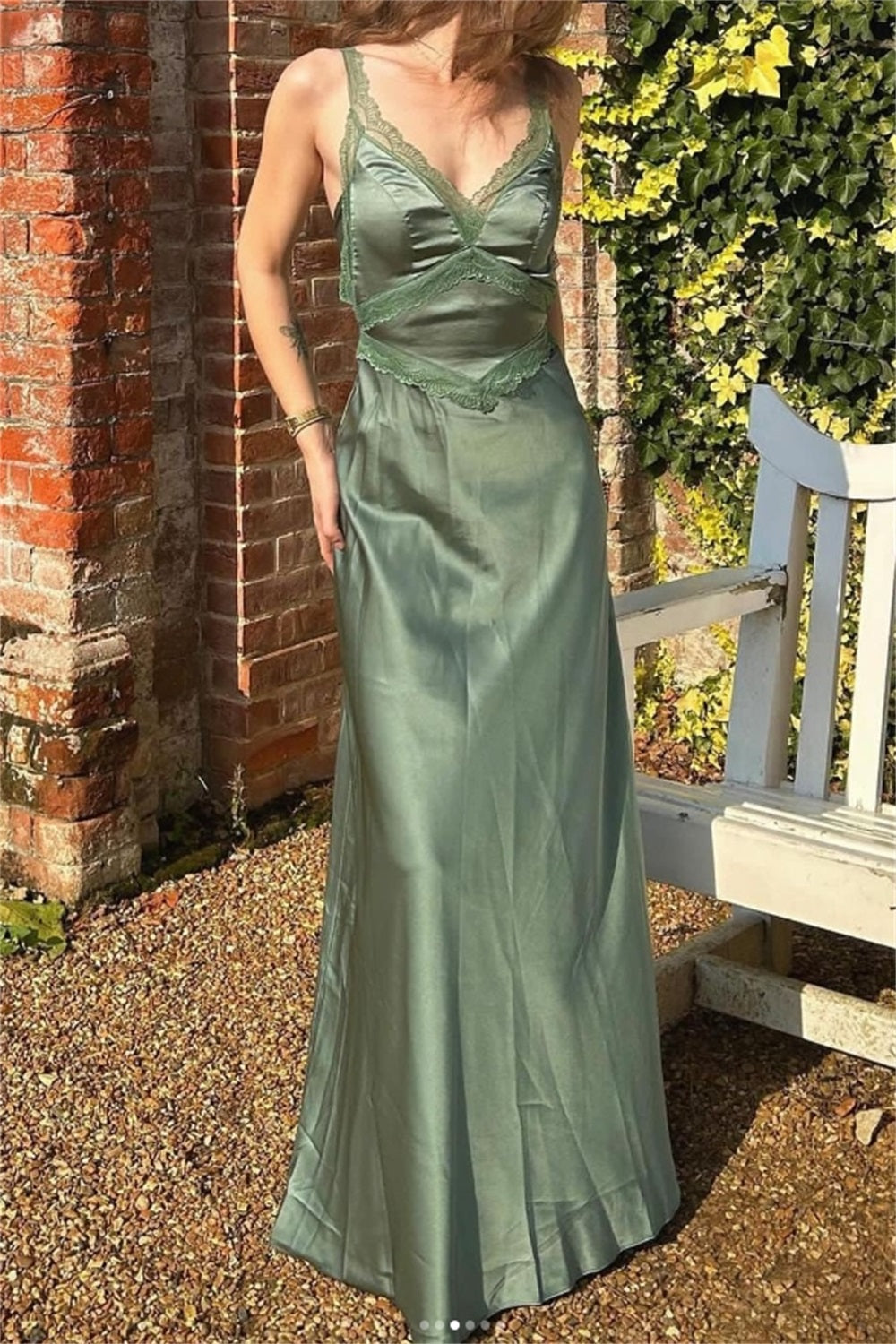 Eucalyptus V Neck Long Bridesmaid Dress
