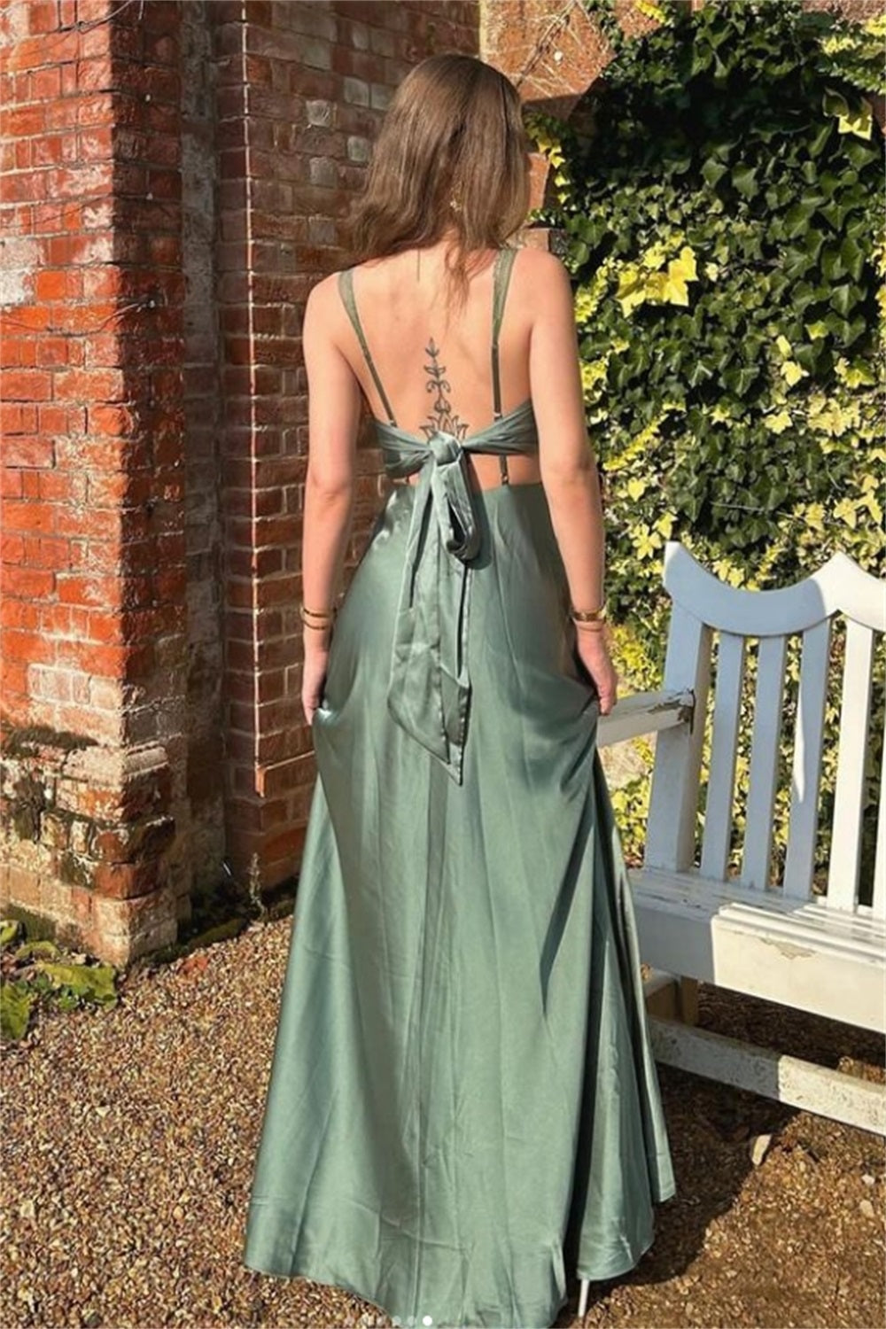 Eucalyptus V Neck Long Bridesmaid Dress