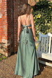 Eucalyptus V Neck Long Bridesmaid Dress