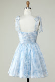 Stylish A Line Off the Shoulder Sage Printed Short Homecoming Dress