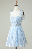 Stylish A Line Off the Shoulder Sage Printed Short Homecoming Dress