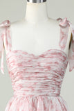 Stylish A Line Off the Shoulder Sage Printed Short Homecoming Dress