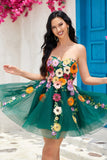 Champagne Strapless Homecoming Dress with 3D Flowers