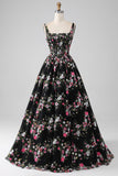 Charming A Line Square Neck Champagne Corset Prom Dress with Appliques