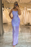 Light Purple Backless Prom Dress with Sequins