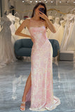 Mermaid Sparkly Pink Prom Dress with Slit