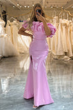 Mermaid Strapless Pink Prom Dress with Ruffles