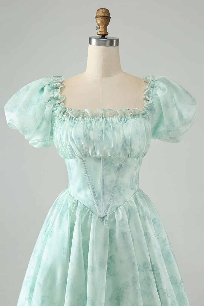 Simple A line Straps Blue Floral Short Homecoming Dress Summer Hoco Dresses Cocktail Dress DP1947