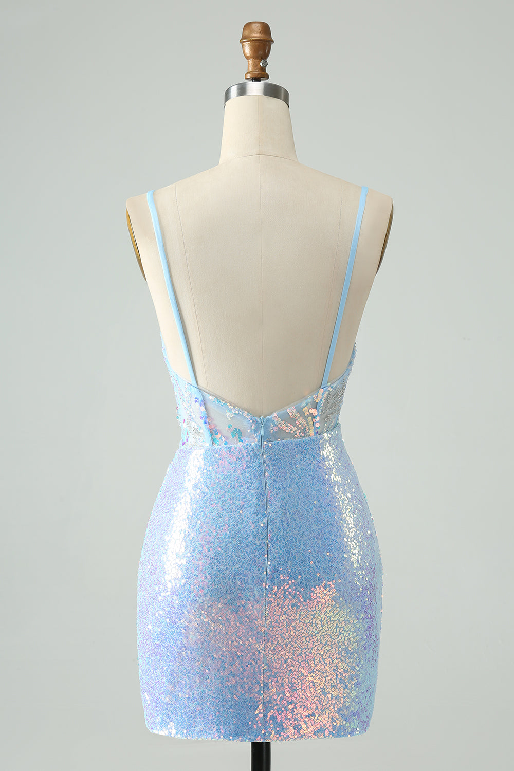 Zapakasa Women Glitter Light Blue Tight Sequins Homecoming Dress Spaghetti Straps Beaded Corset Short Prom Dress Zapakasa Women Glitter Light Blue Tight Sequins Homecoming Dress Spaghetti Straps Beaded Corset Short Prom Dress