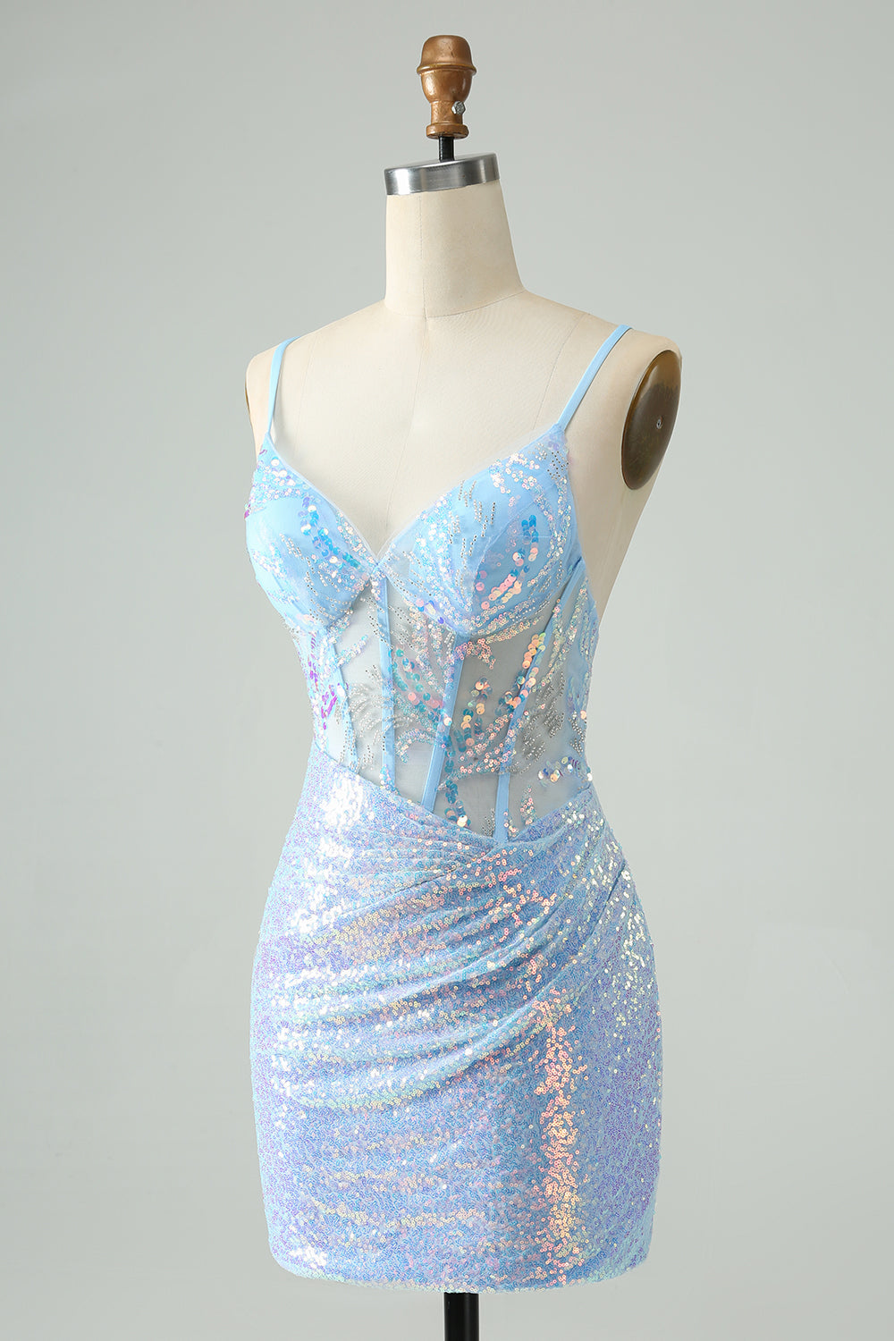 Zapakasa Women Glitter Light Blue Tight Sequins Homecoming Dress Spaghetti Straps Beaded Corset Short Prom Dress, Light Blue / Custom Zapakasa Women Glitter Light Blue Tight Sequins Homecoming Dress Spaghetti Straps Beaded Corset Short Prom Dress, Light Blue / Custom