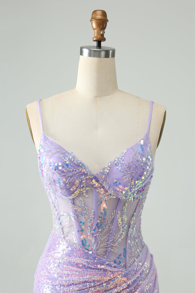 Spaghetti Straps Sky Blue Sequins Mini Homecoming Dress main image 1