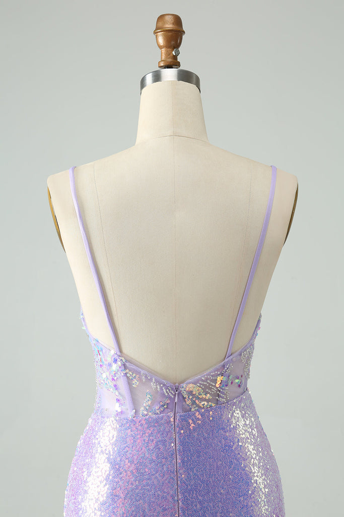 Light Blue Sequined Spaghetti Straps Tight Short Homecoming Dress, PH461 main image 1