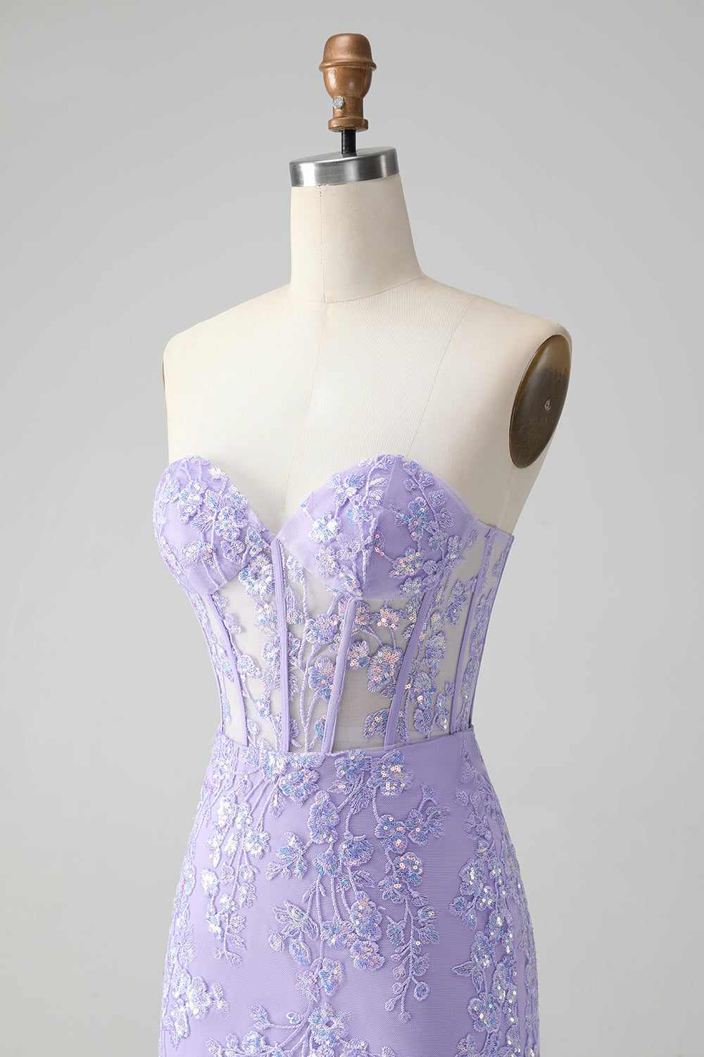 Zapakasa Women Lilac Corset Sequins Short Bodycon Homecoming Dress with Lace-up Back Sweetheart Embroidery Cocktail Dress