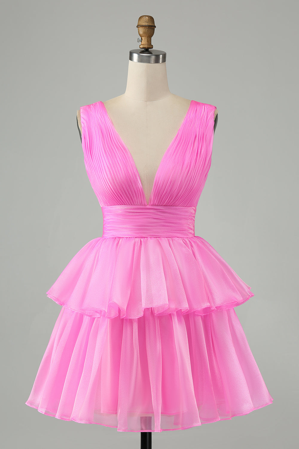 Zapaka Women Purple A Line V Neck Homecoming Dress Tulle Tiered Short