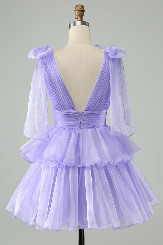 Deep V Purple Chiffon A Line Short Party Dress Sexy Cocktail Dress Homecoming Dress Y9605 main image 0