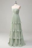 Strapless Sky Blue Prom Dress with Pleated