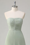Strapless Sky Blue Prom Dress with Pleated