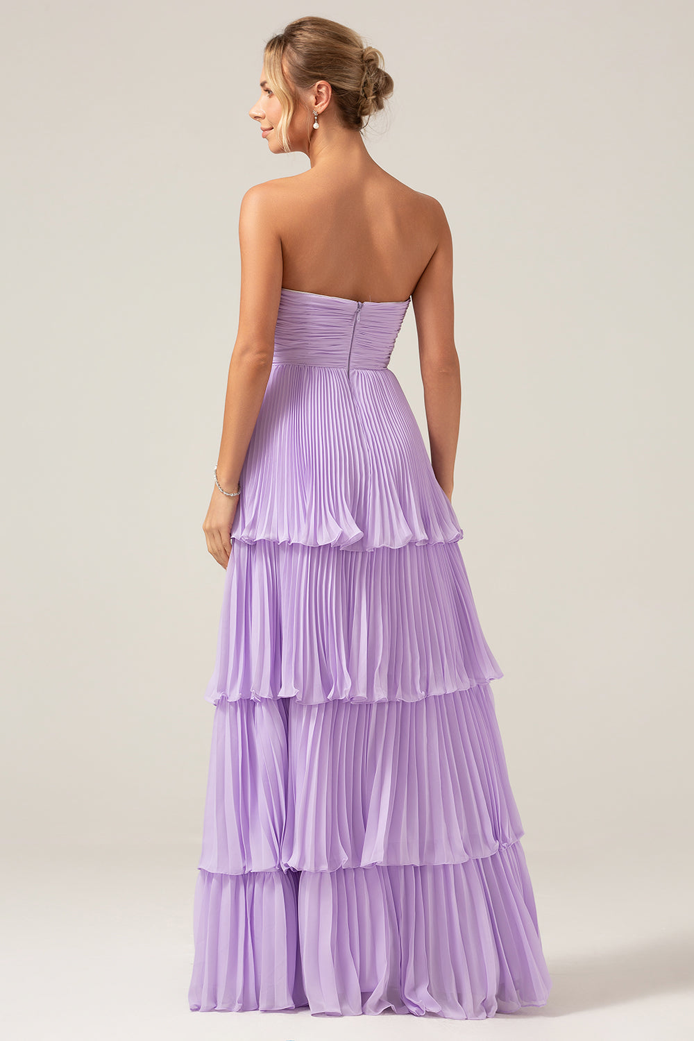 Sky Blue Sweetheart Pleated Tiered Long Bridesmaid Dress