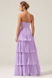 Sky Blue Sweetheart Pleated Tiered Long Bridesmaid Dress