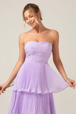 Sky Blue Sweetheart Pleated Tiered Long Bridesmaid Dress