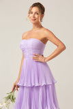 Sky Blue Sweetheart Pleated Tiered Long Bridesmaid Dress