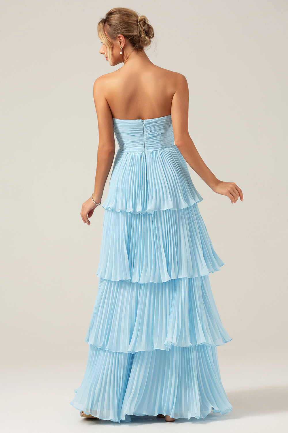 Zapakasa Women Strapless Bridesmaid Dress with Pleated Sky Blue A Line