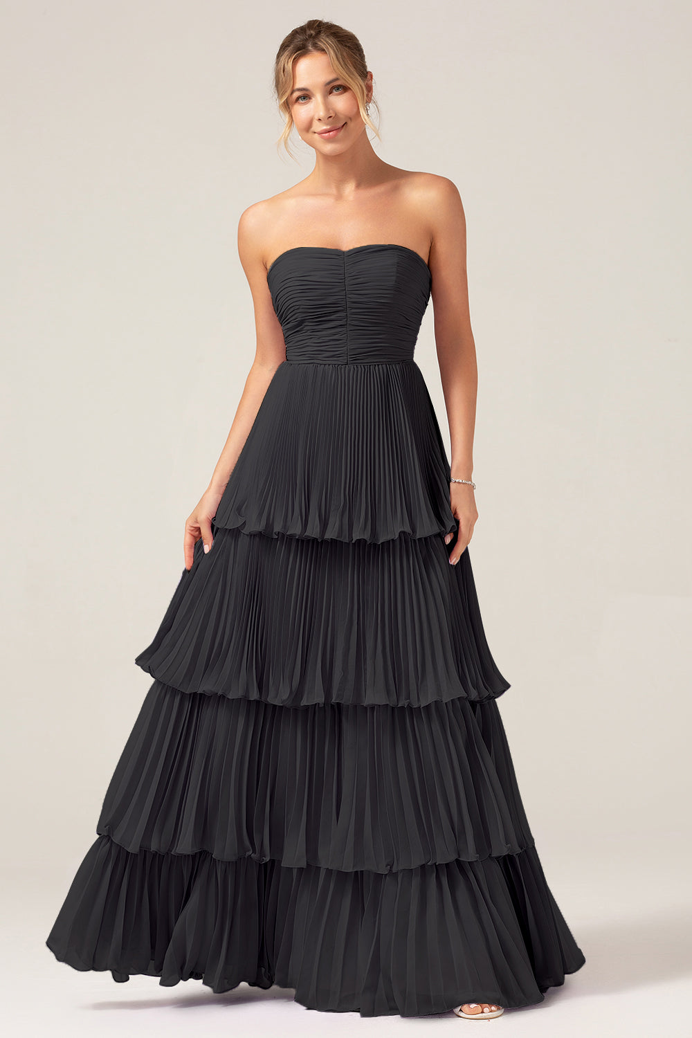 Zapakasa Women Strapless Bridesmaid Dress with Pleated Dusty Blue A Line Chiffon Long Wedding Party Dress Zapakasa Women Strapless Bridesmaid Dress with Pleated Dusty Blue A Line Chiffon Long Wedding Party Dress
