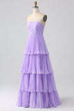 Strapless Sky Blue Prom Dress with Pleated