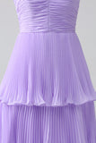 Strapless Sky Blue Prom Dress with Pleated