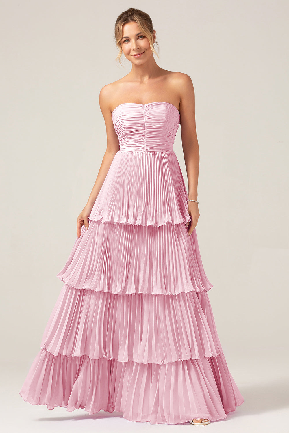 Zapakasa Women Strapless Bridesmaid Dress with Pleated Dusty Blue A Line Chiffon Long Wedding Party Dress Zapakasa Women Strapless Bridesmaid Dress with Pleated Dusty Blue A Line Chiffon Long Wedding Party Dress