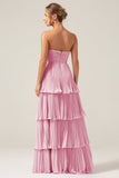 Strapless Sky Blue Prom Dress with Pleated