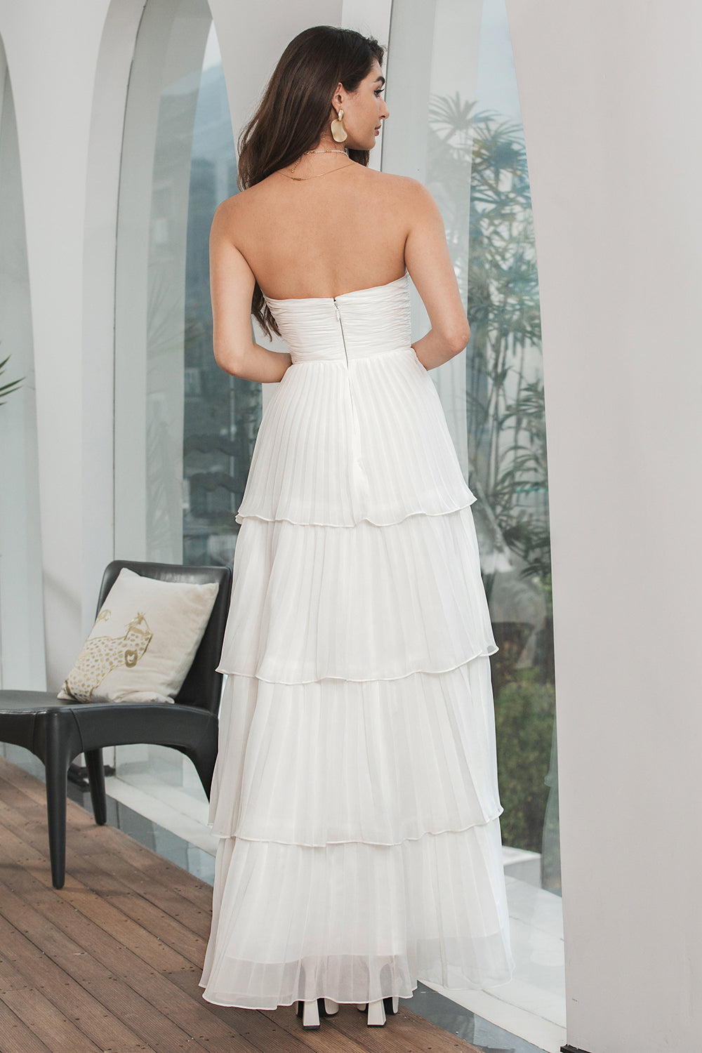 Zapakasa Women Simple White Pleated Tiered Engagement Party Dress Sweetheart Chiffon Bachelorette Party Dress Zapakasa Women Simple White Pleated Tiered Engagement Party Dress Sweetheart Chiffon Bachelorette Party Dress