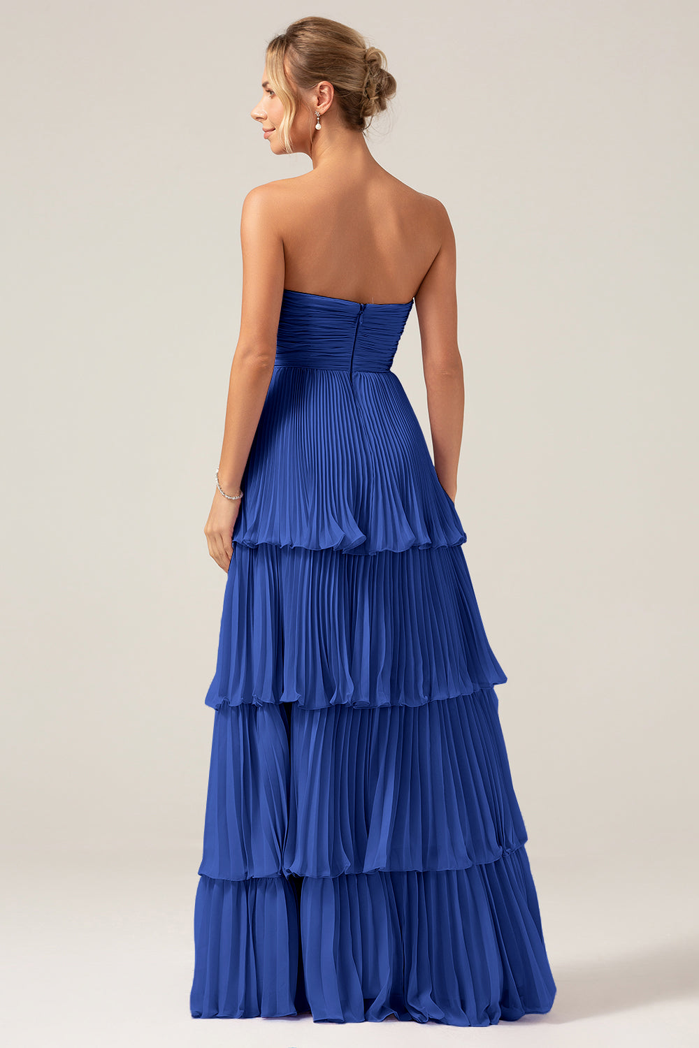 Sky Blue Sweetheart Pleated Tiered Long Bridesmaid Dress