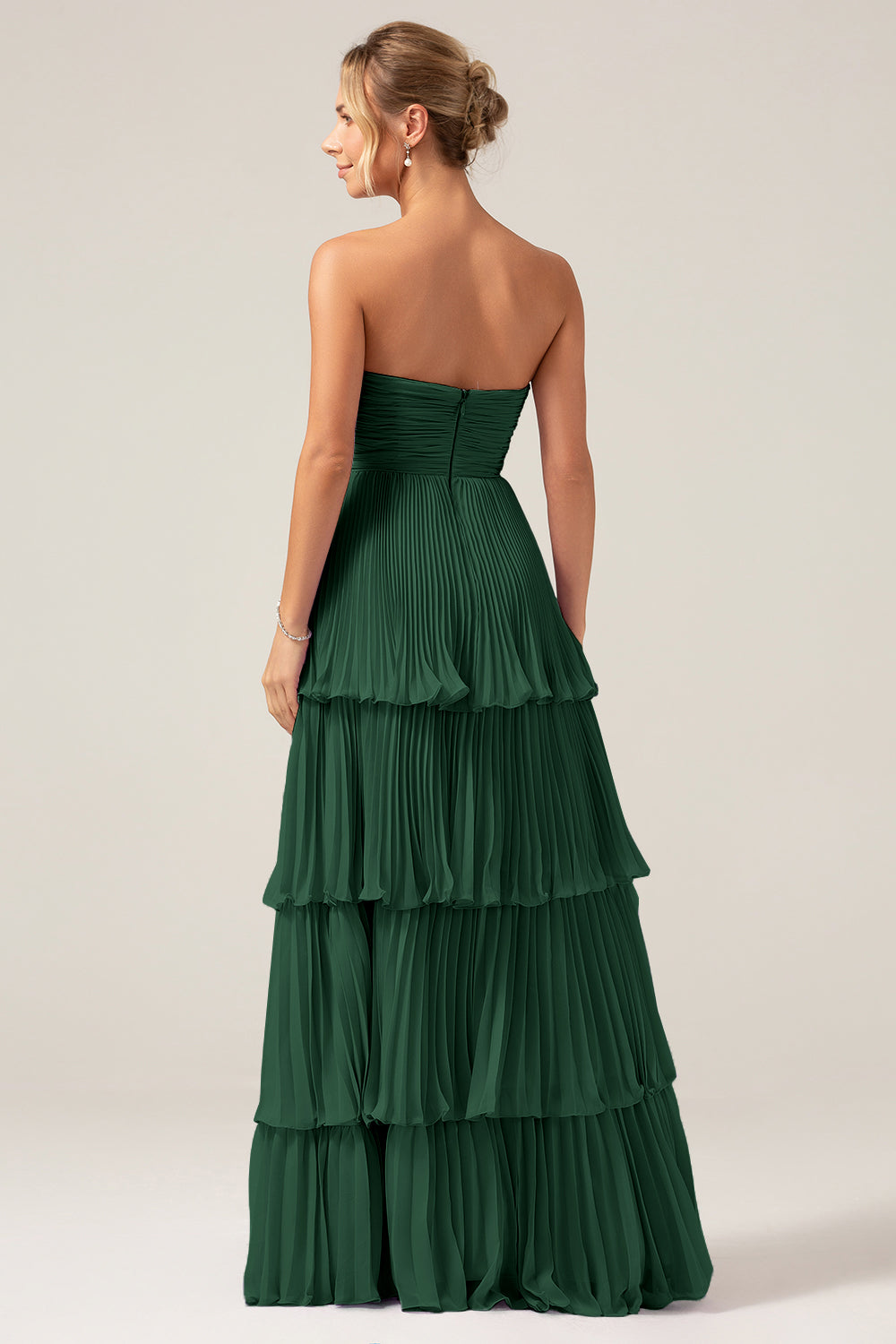 Sky Blue Sweetheart Pleated Tiered Long Bridesmaid Dress