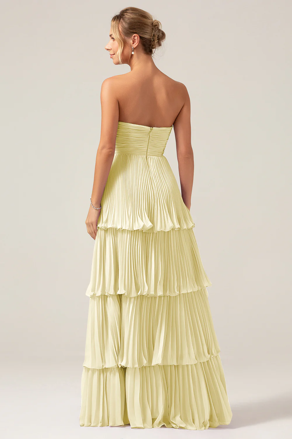 Sky Blue Sweetheart Pleated Tiered Long Bridesmaid Dress