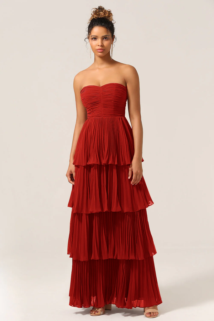 Strapless Sky Blue A Line Pleated Bridesmaid Dress with Halter Scarf main image 1