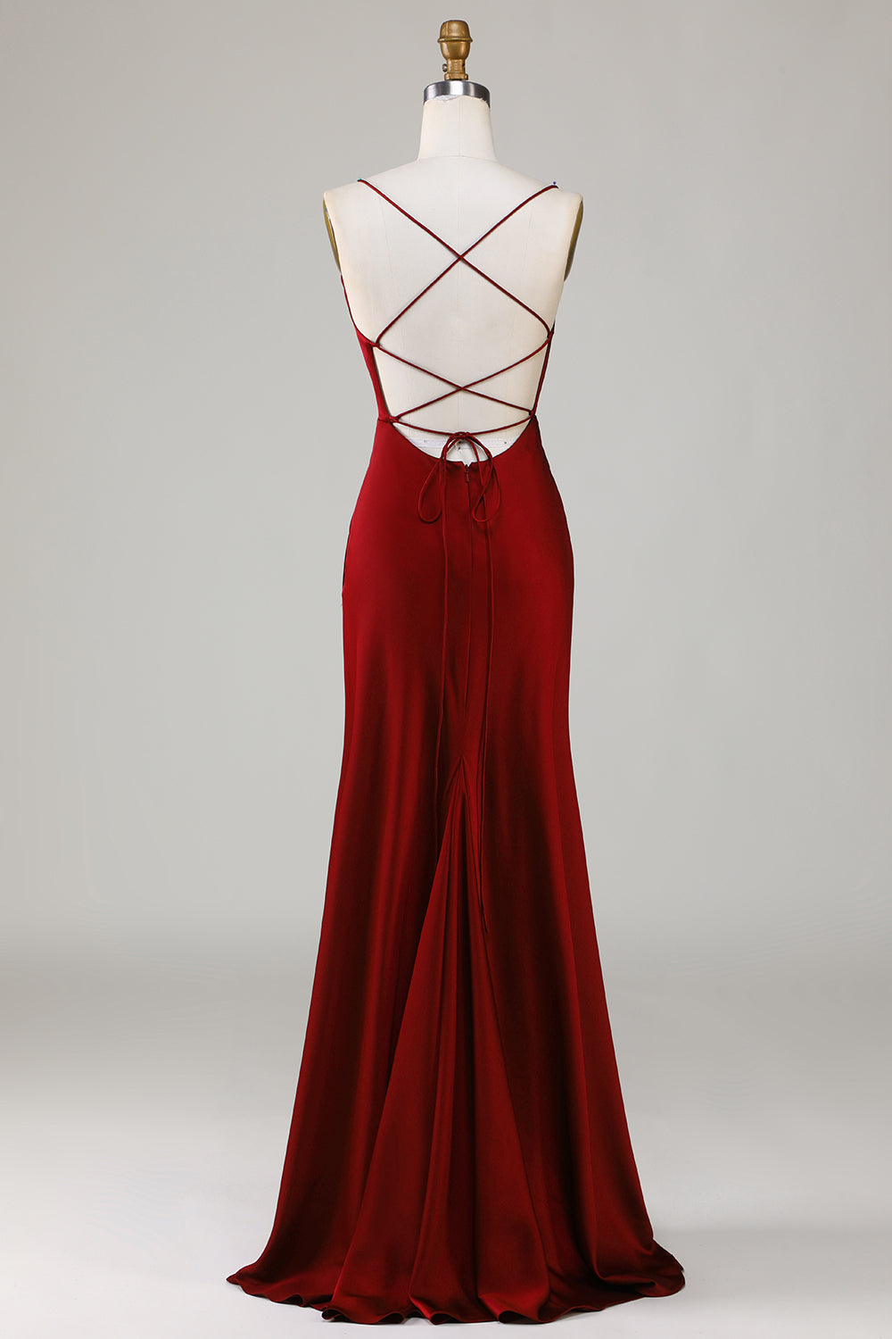 ZAPAKA Women Burgundy Long Bridesmaid Dress with Slit Mermaid Lace-Up Back Wedding Party Dress, Burgundy / US22W