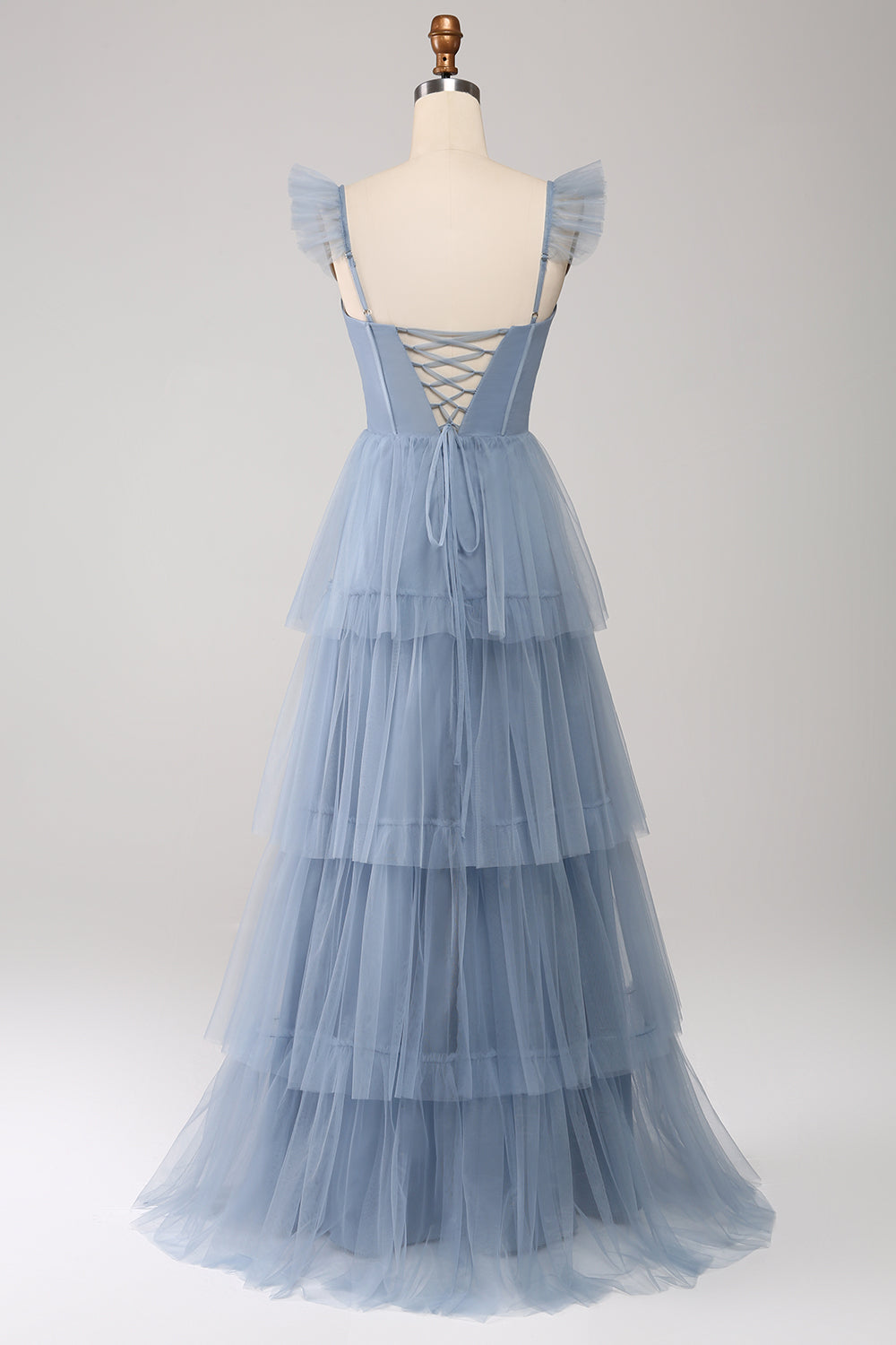 Zapaka Women Tiered Tulle Corset Bridesmaid Dress with Slit Dusty Blue A Line Wedding Party Dress, Grey Blue / US8 Zapaka Women Tiered Tulle Corset Bridesmaid Dress with Slit Dusty Blue A Line Wedding Party Dress, Grey Blue / US8