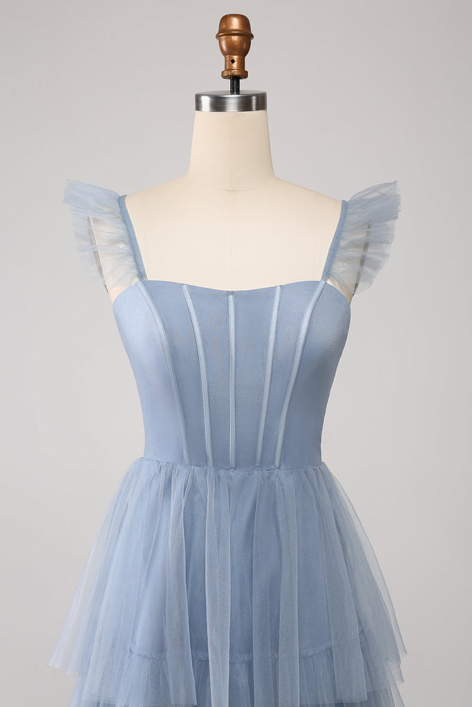 Blue Burnout Floral Corset Bridesmaid Dress with Slit main image 1