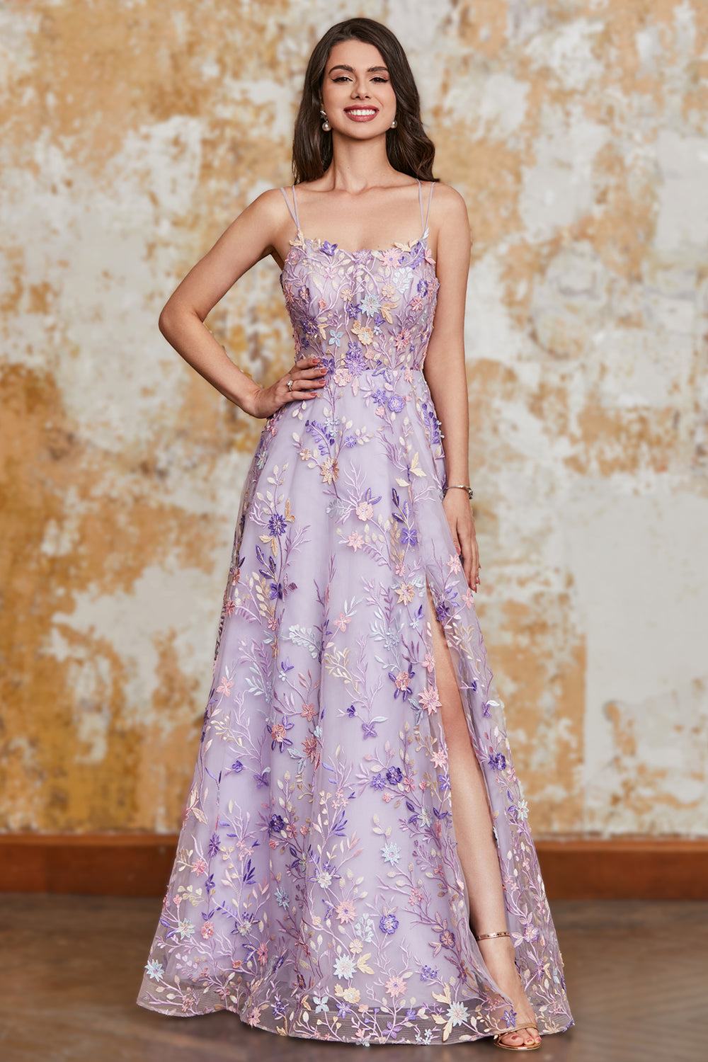Zapakasa Women Mauve A-Line Spaghetti Straps Long Prom Dress with Appliques Zapakasa Women Mauve A-Line Spaghetti Straps Long Prom Dress with Appliques