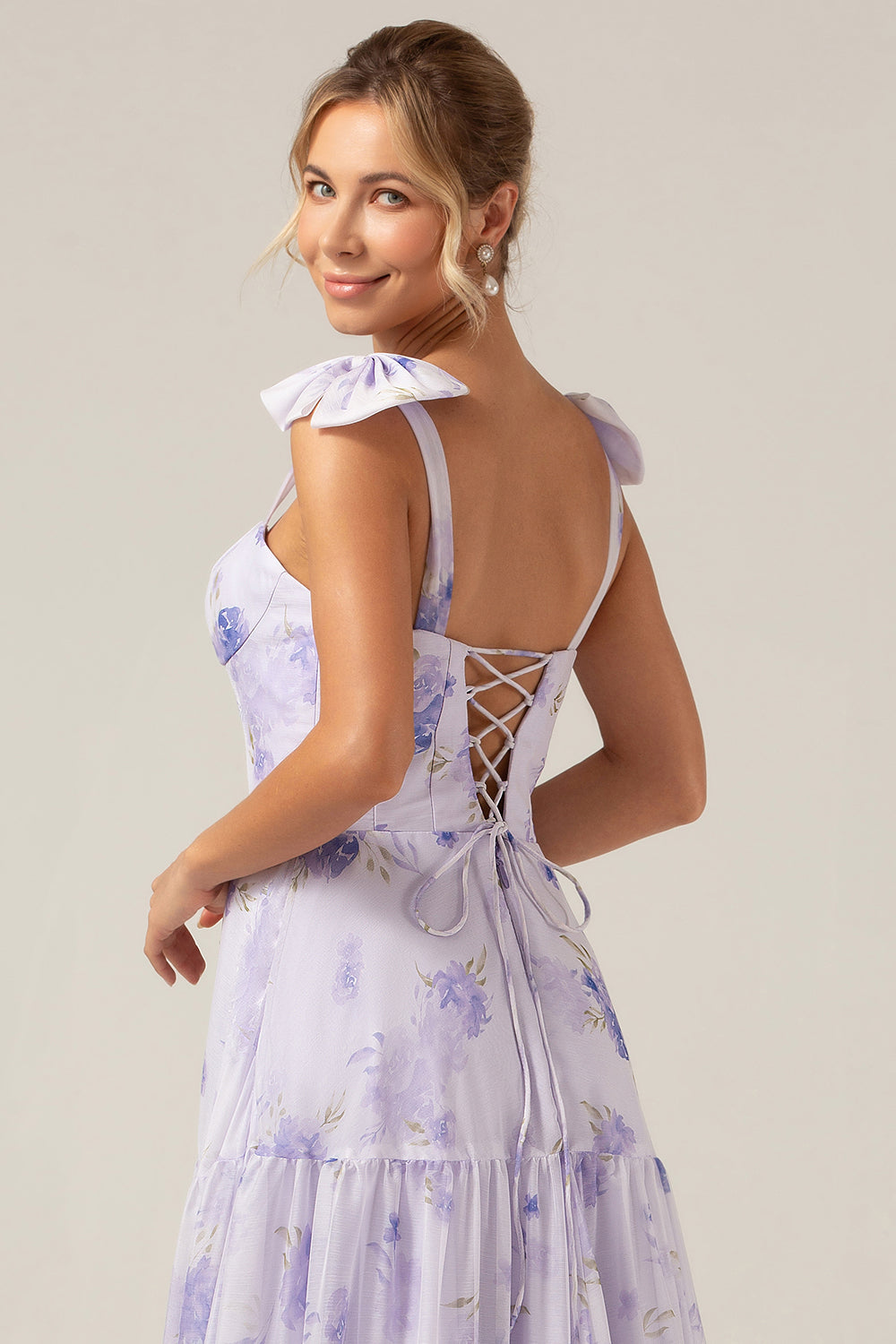 Zapakasa Women Lilac Corset Floral Long Bridesmaid Dress A-Line