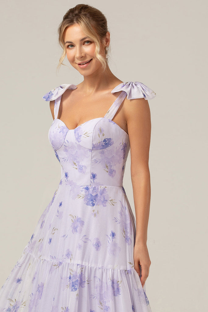 Strapless Pleated Lilac A Line Long Bridesmaid Dress