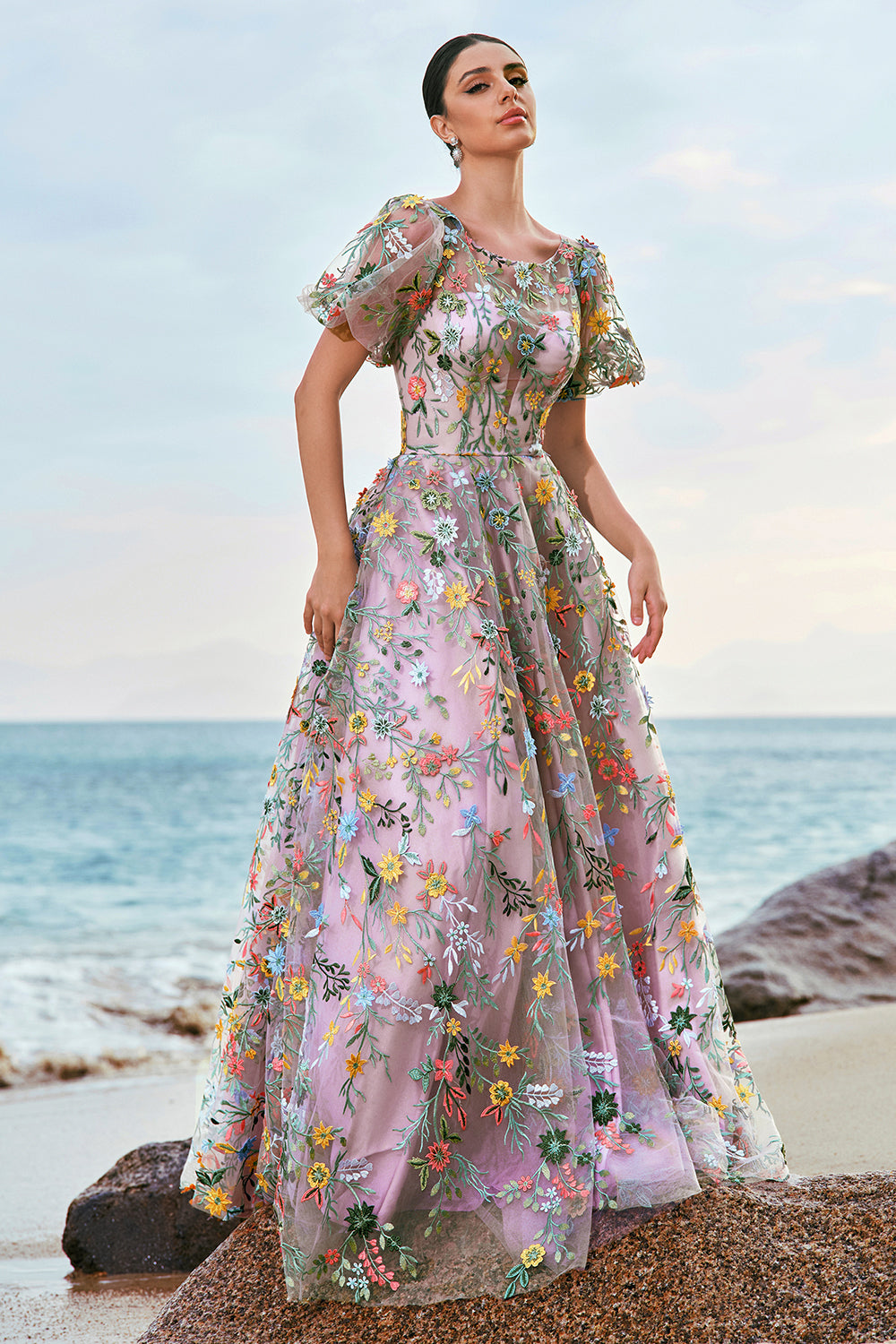 long sleeve embroidered prom dress J'Adore Dresses J24024